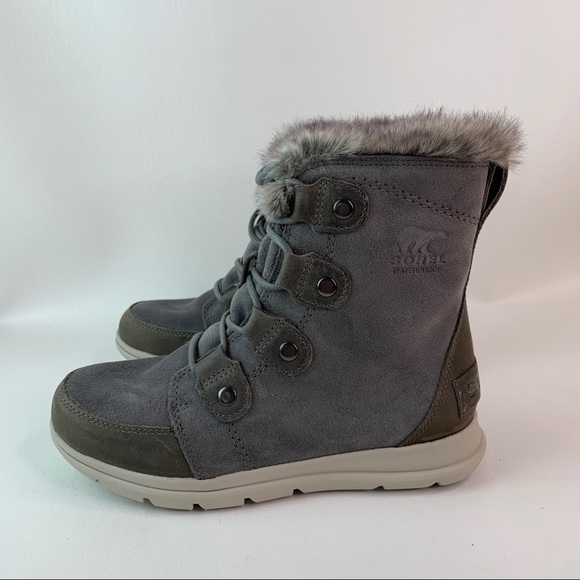 Sorel Shoes Sorel Explorer Joan Grey Waterproof Lace Up Boots